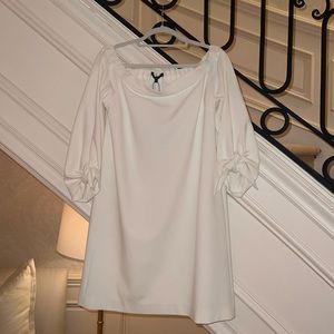 Tibi Off-the-shoulder tie-detailed stretch-crepe mini dress